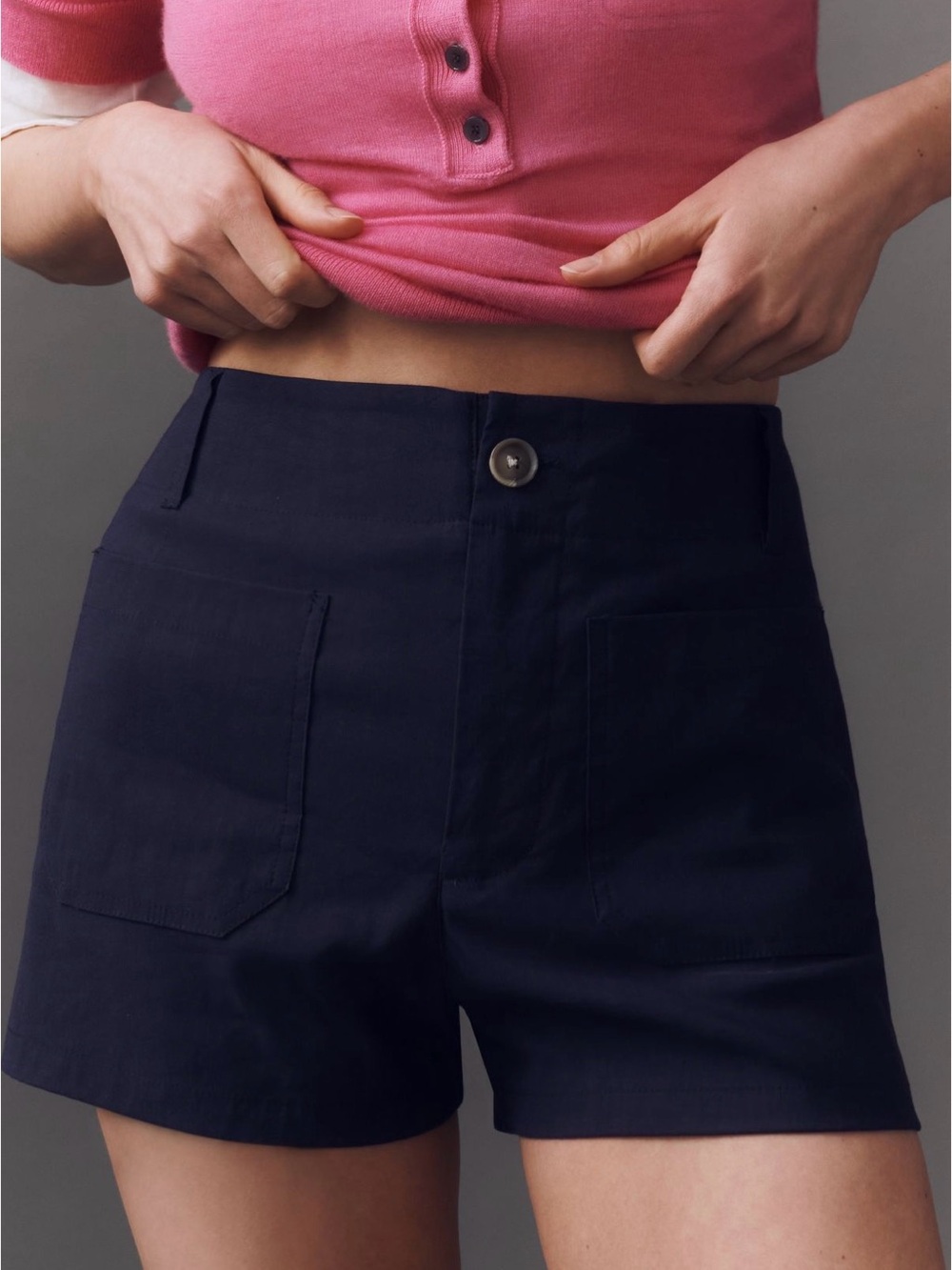 Maeve Anthropologie The Colette Shorts Size 28 Navy Blue High Rise Linen Blend - Picture 3 of 5